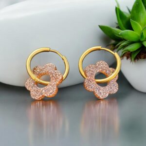 Boucles Flowers 18mm bronze pailletée