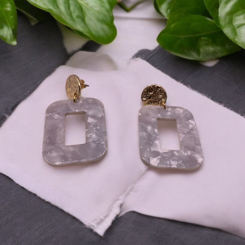 Boucles d'oreilles Olivia Blanc Brillant Marbré