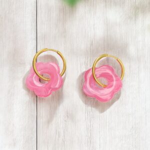 Créoles Flowers 26mm rose clair marbré