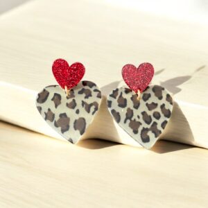 Boucles Alba cœur Guépard Marron/ cœur rouge pailleté