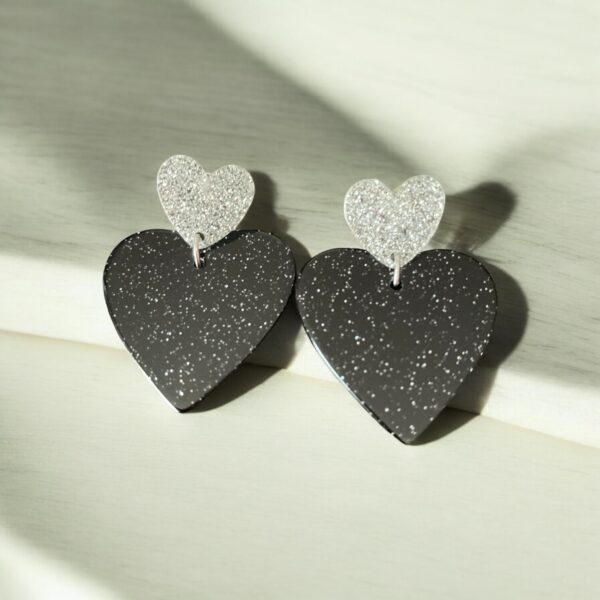 Boucle Alba pailleté noir/ cœur argent